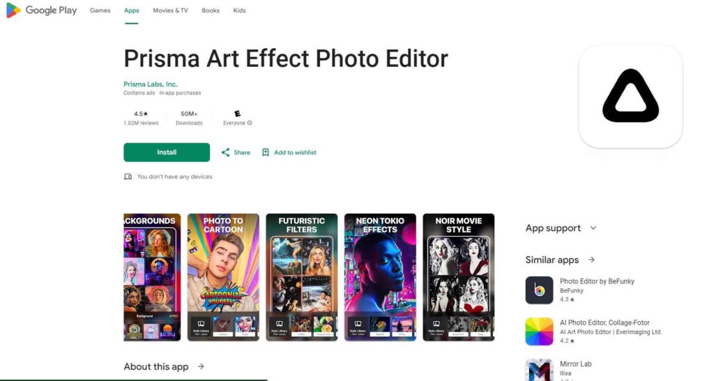 Prisma Photo Editor Google play store