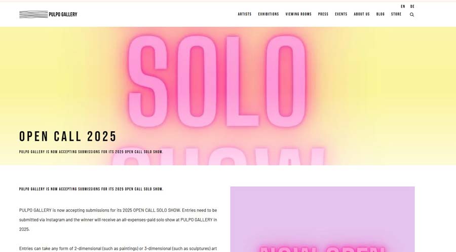 PULPO Gallery Open Call Solo Show