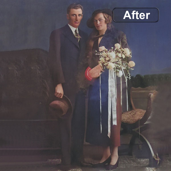 Damaged portrait photo restoration