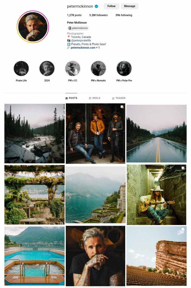 Peter McKinnon influencer photography on Instagram